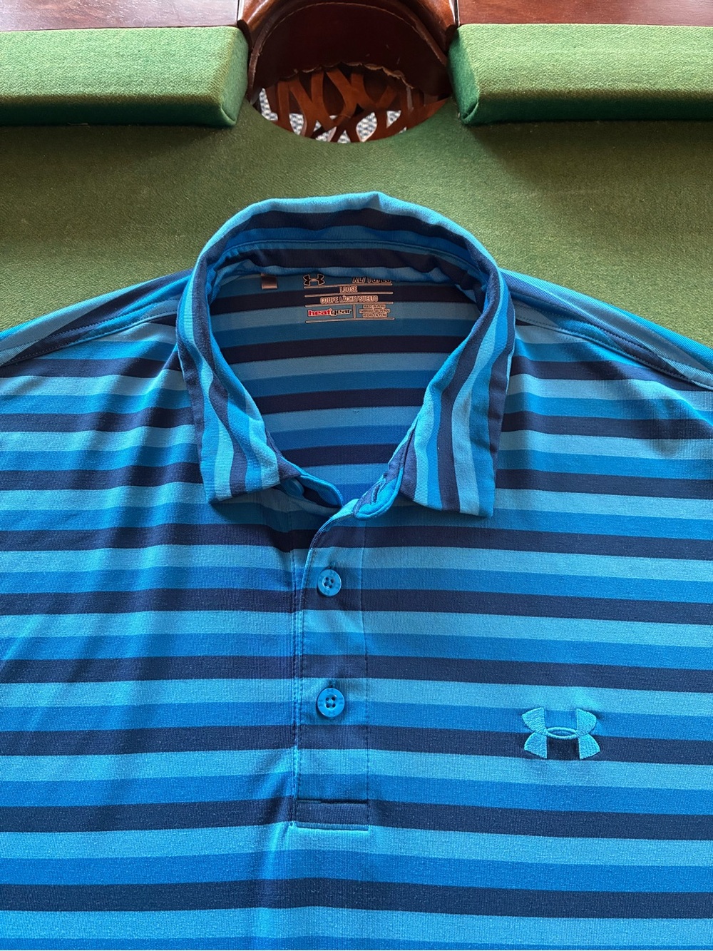 Under Armour Shirt Size XL Heatgear Loose Fit Golf Polo Blue Stripe Summer cool - Picture 2 of 4